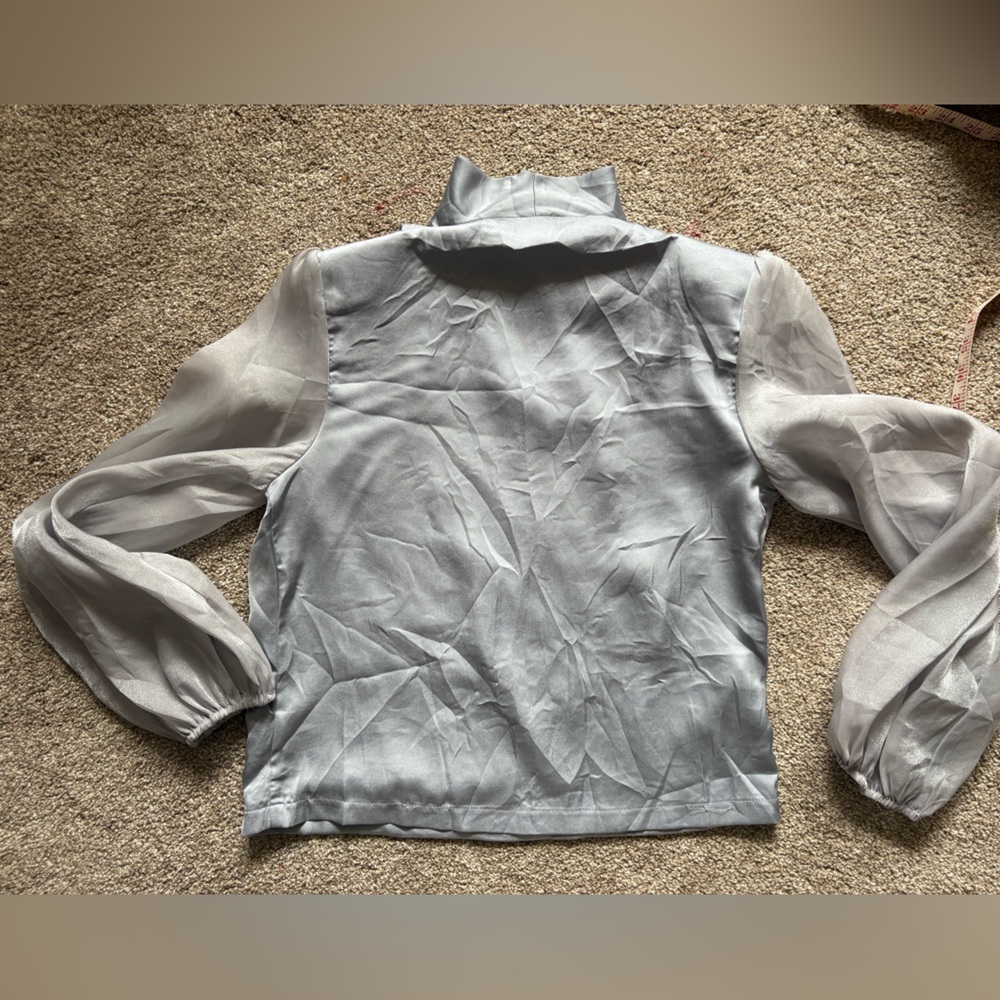 Silvery Wrap-Style Dress Blouse – Size Medium – Excellent Condition - Picture 10 of 10